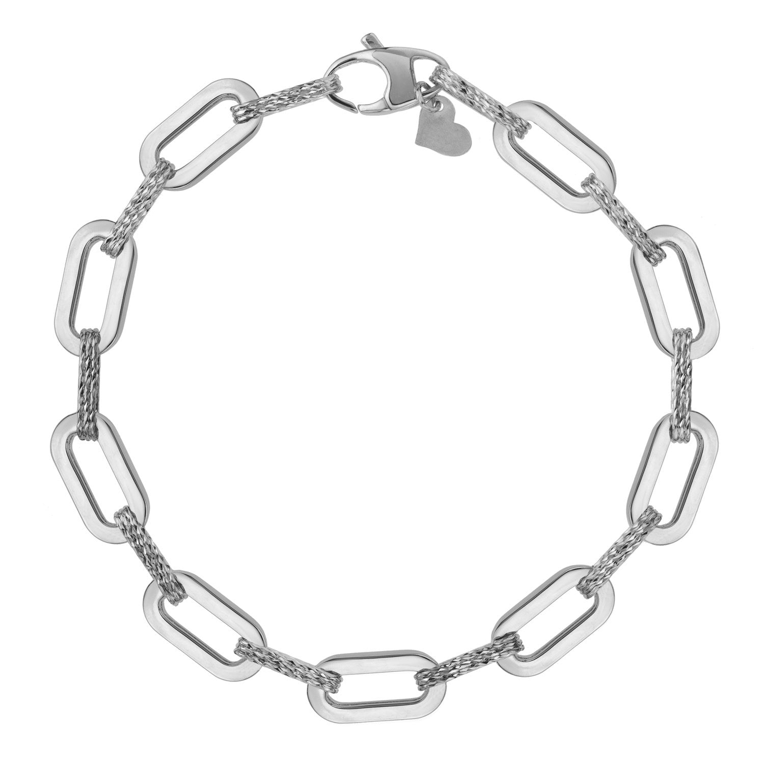 14k White Gold Diamante Paperclip Chain Bracelet (7.00 mm) - Peelerie